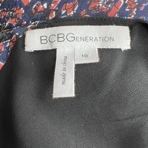 BCBGeneration Navy Blue Red Black Abstract Floral Sleeveless Dress Sz 10 - Picture 9 of 11